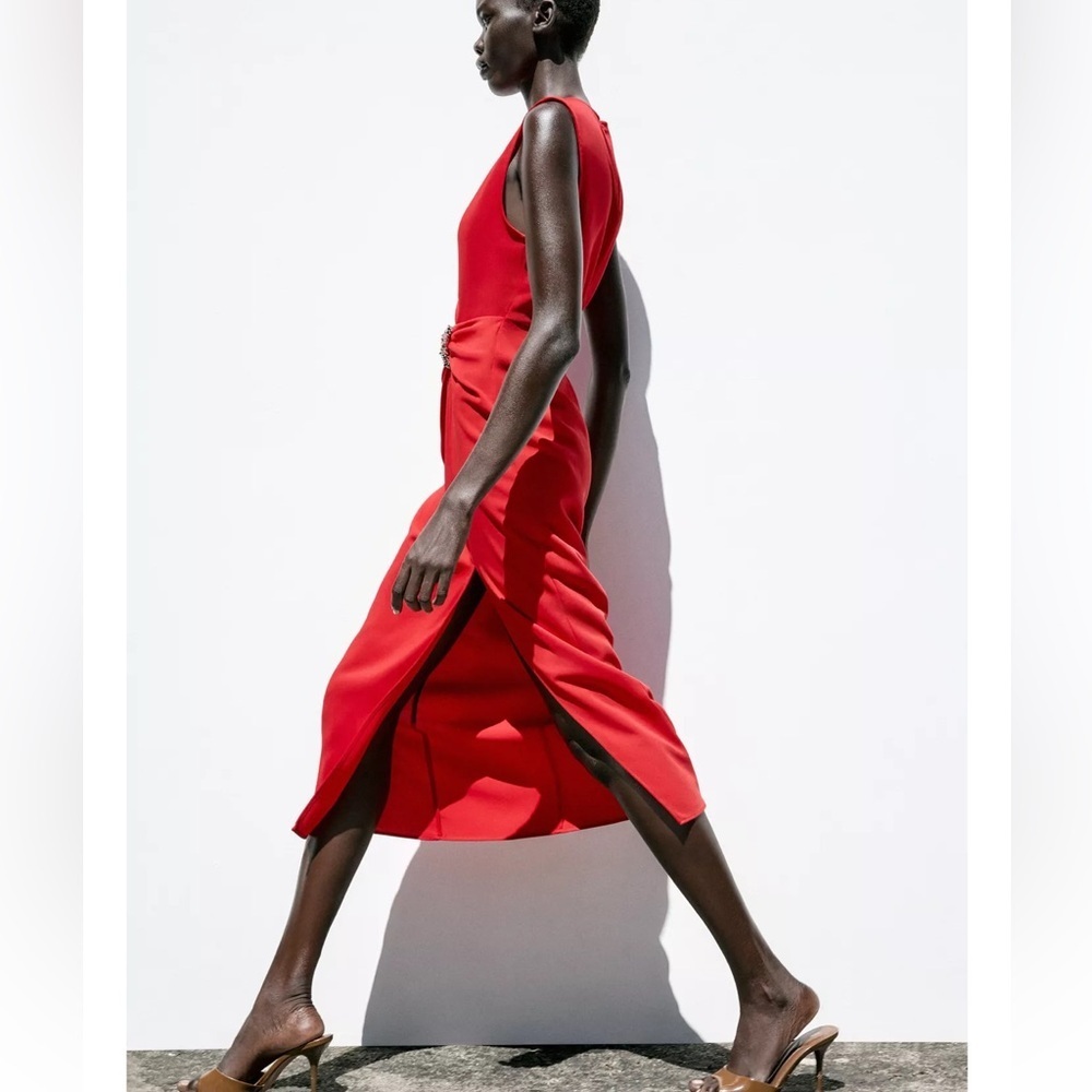 NWT Zara Midi Dress Red With Hardware Rouge Rare Small New 3897/100 Maxi Long - Picture 4 of 14
